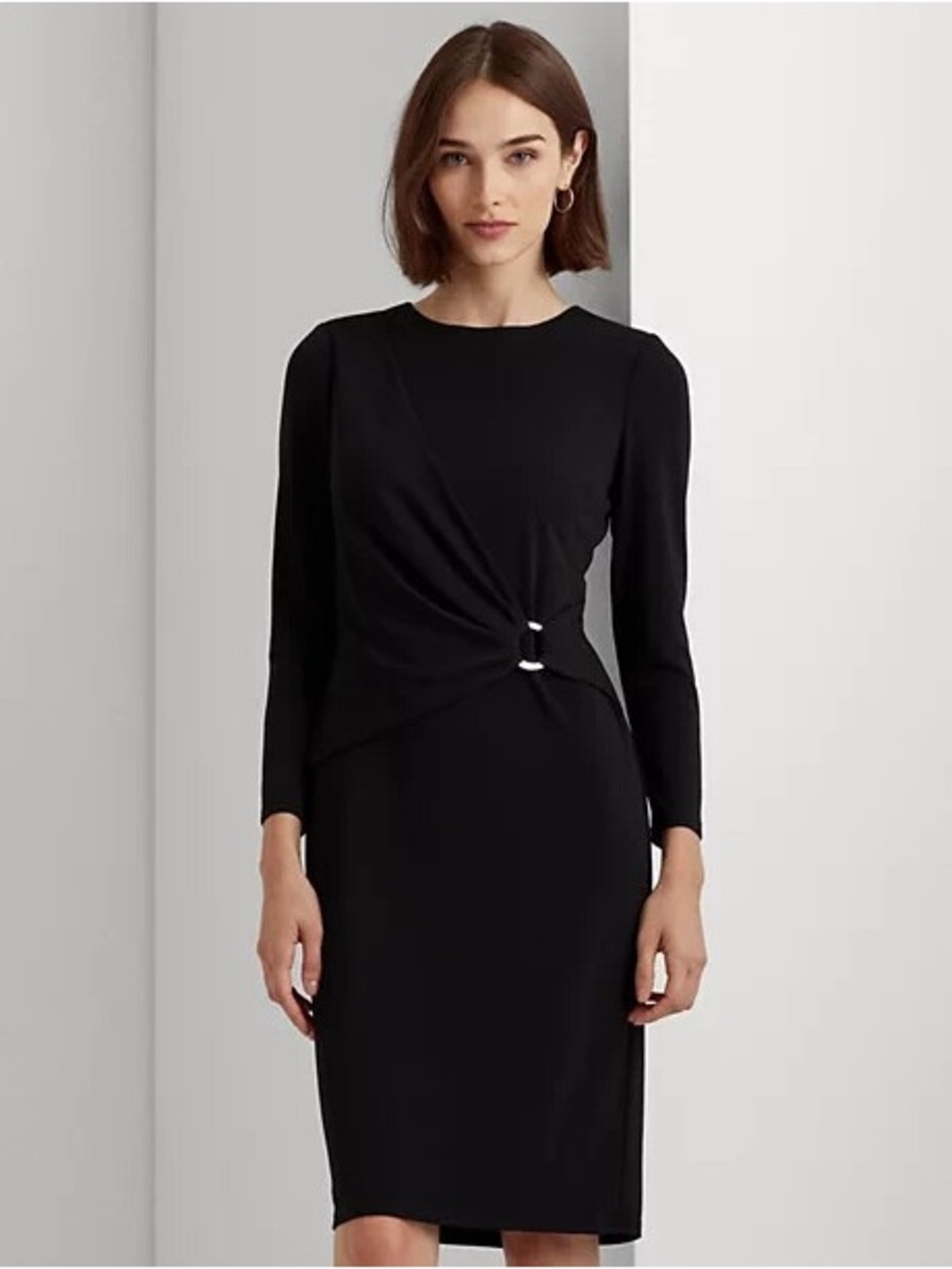 Lauren Ralph Lauren Black Wrap-Effect Sheath Dress Size 12
